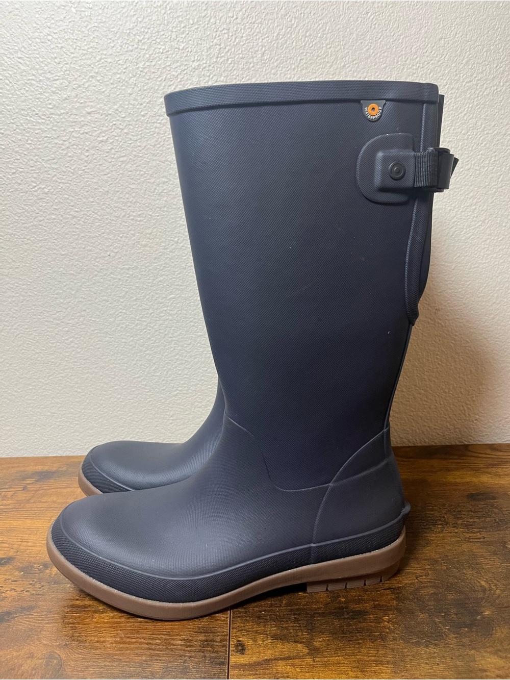 Bogs Amanda II Navy Tall Waterproof Rain Boots with Brown Sole